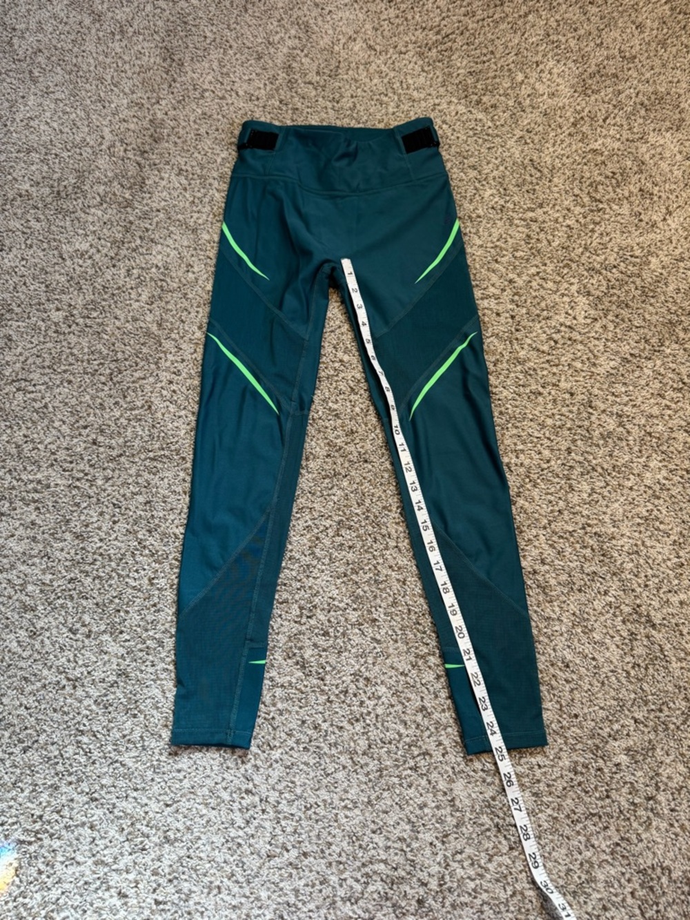 Fanka Body Sculpt Mesh Leggings Teal with Neon Green Accents - M - Picture 3 of 5